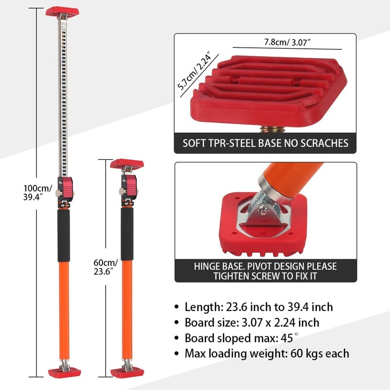 MOETER Adjustable Support Pole, 2 Pack Cabinet Jack Support Pole, 23.6 to 39.4 Inches 3rd Hand Support System, Premium Steel Cabinet Lift Jack, 132 LB Capacity for Cabinet, Cargo Bars, Drywall - Image 2